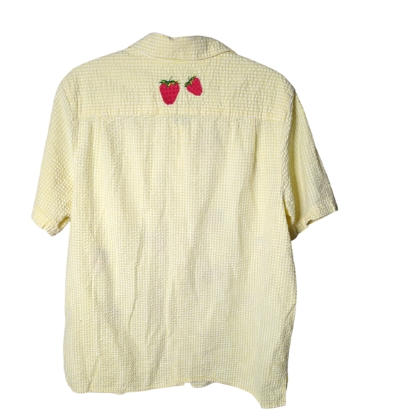 The Quacker Factory Yellow White Gingham Shirt with Strawberry Embroidery Size L - Picture 2 of 6